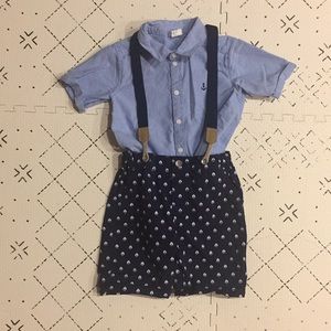 H&M Nautical shirt and suspender shorts set